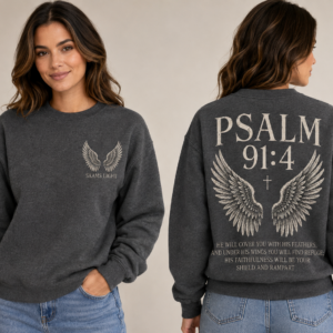 Psalm 91:4 Dark Heather Grey Crewneck