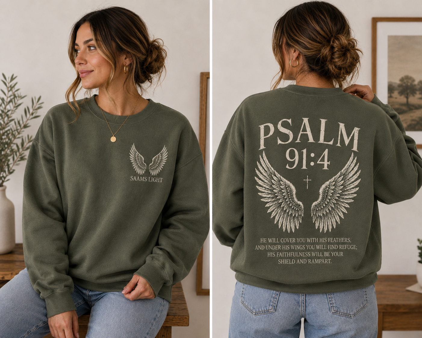 Psalm 91:4 Crewneck Military Green